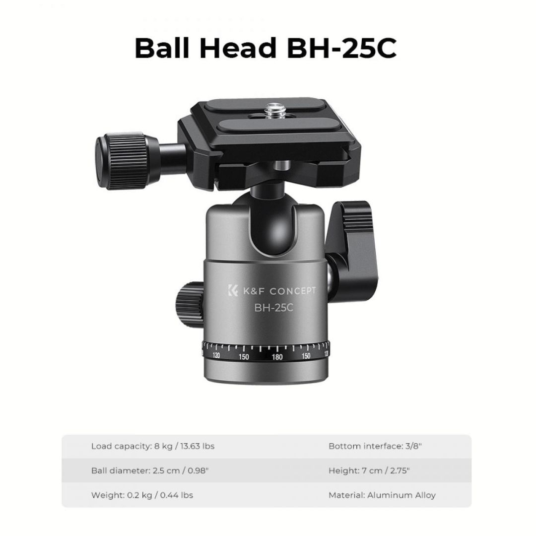 K&F Concept Tripod 168cm, 8kg, Ball Head KF09.122 - 2